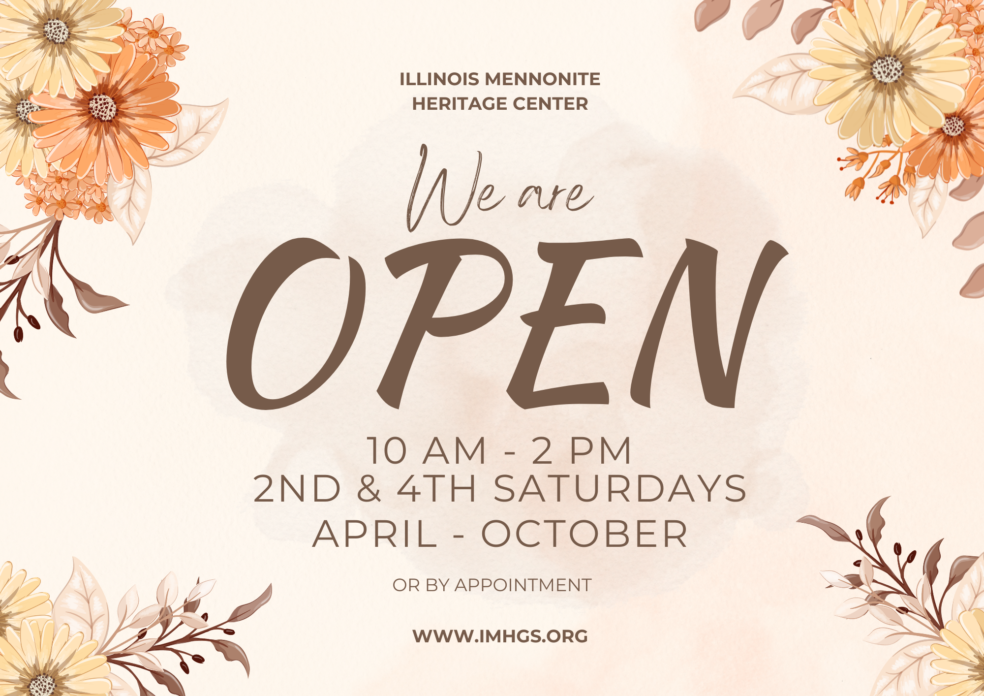 Open April through October on second and fourth Saturdays of the month, from 10 am to 2 pm. To make an appointment outside of regular visiting hours, please email us using the email address listed on website or contact a Board Member.